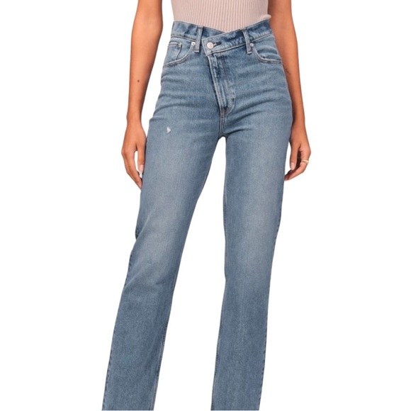 Abercrombie & Fitch Cris Cross 90’s Straight Ultra High Rise Curve Love Jeans - Picture 1 of 12